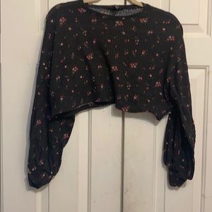 Dark grey top with red and pink flowers